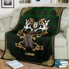 Clan Lundin Tartan Crest Premium Blanket Celtic Stag Style ZL79 Clan Lundin Tartan Today   
