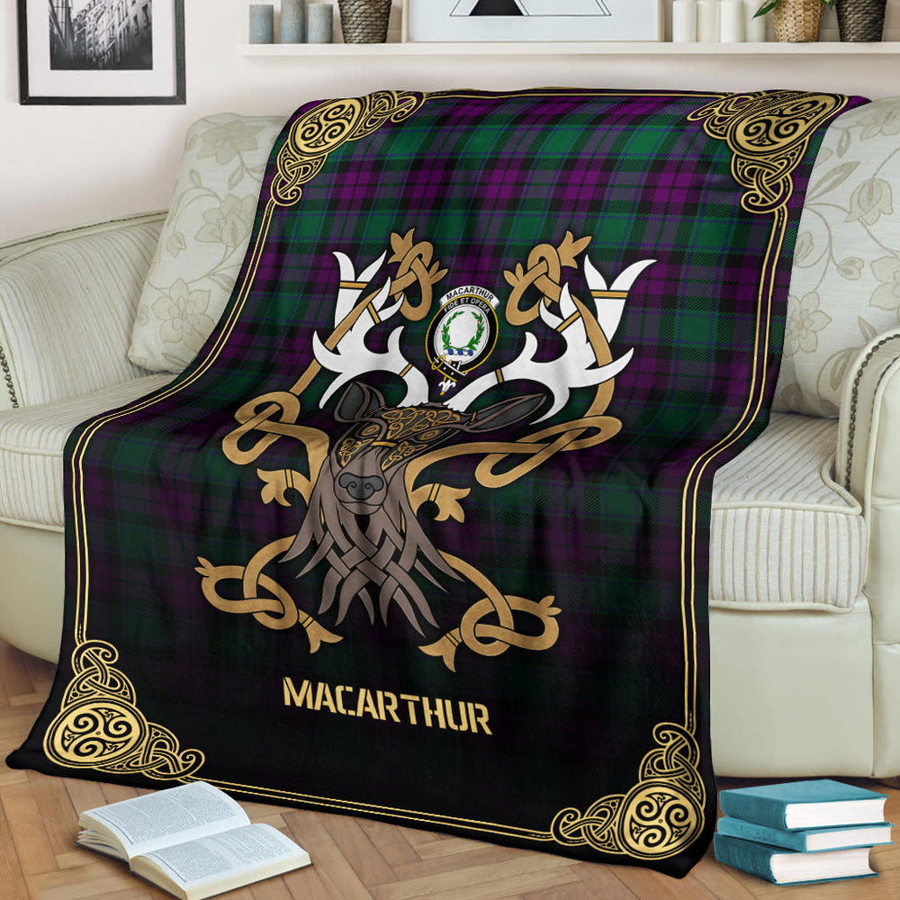 Clan MacArthur – Milton Tartan Crest Premium Blanket Celtic Stag Style EG51 Clan MacArthur Tartan Today   
