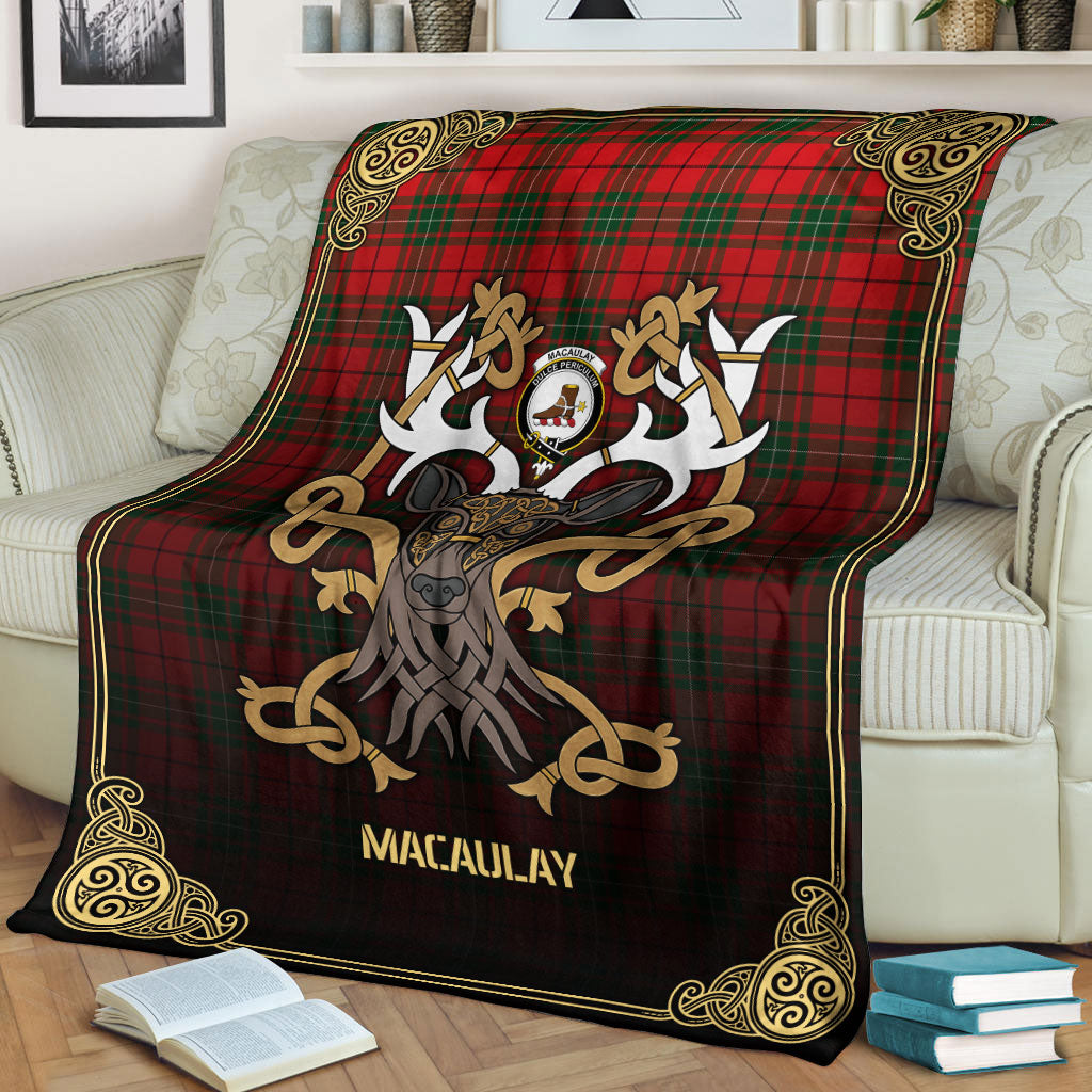 Clan MacAulay Modern Tartan Crest Premium Blanket Celtic Stag Style KM79 Clan MacAulay Tartan Today   