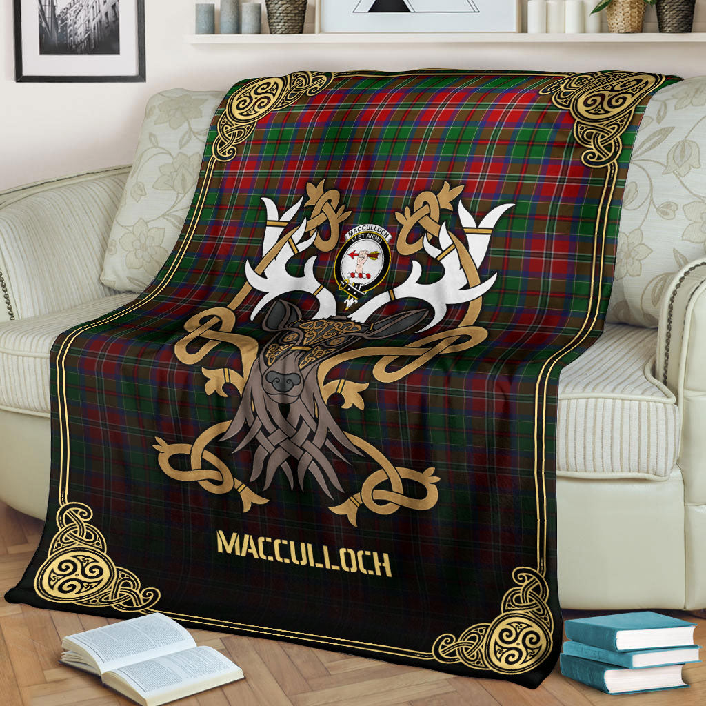 Clan MacCulloch (McCulloch) Tartan Crest Premium Blanket Celtic Stag Style OS84 Clan McCulloch Tartan Today   