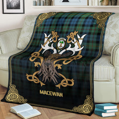 Clan MacEwan Ancient Tartan Crest Premium Blanket Celtic Stag Style GR85 Clan MacEwen_MacEwan Tartan Today   
