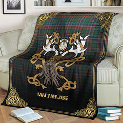 Clan MacFarlane Hunting Ancient Tartan Crest Premium Blanket Celtic Stag Style BQ73 Clan MacFarlane Tartan Today   