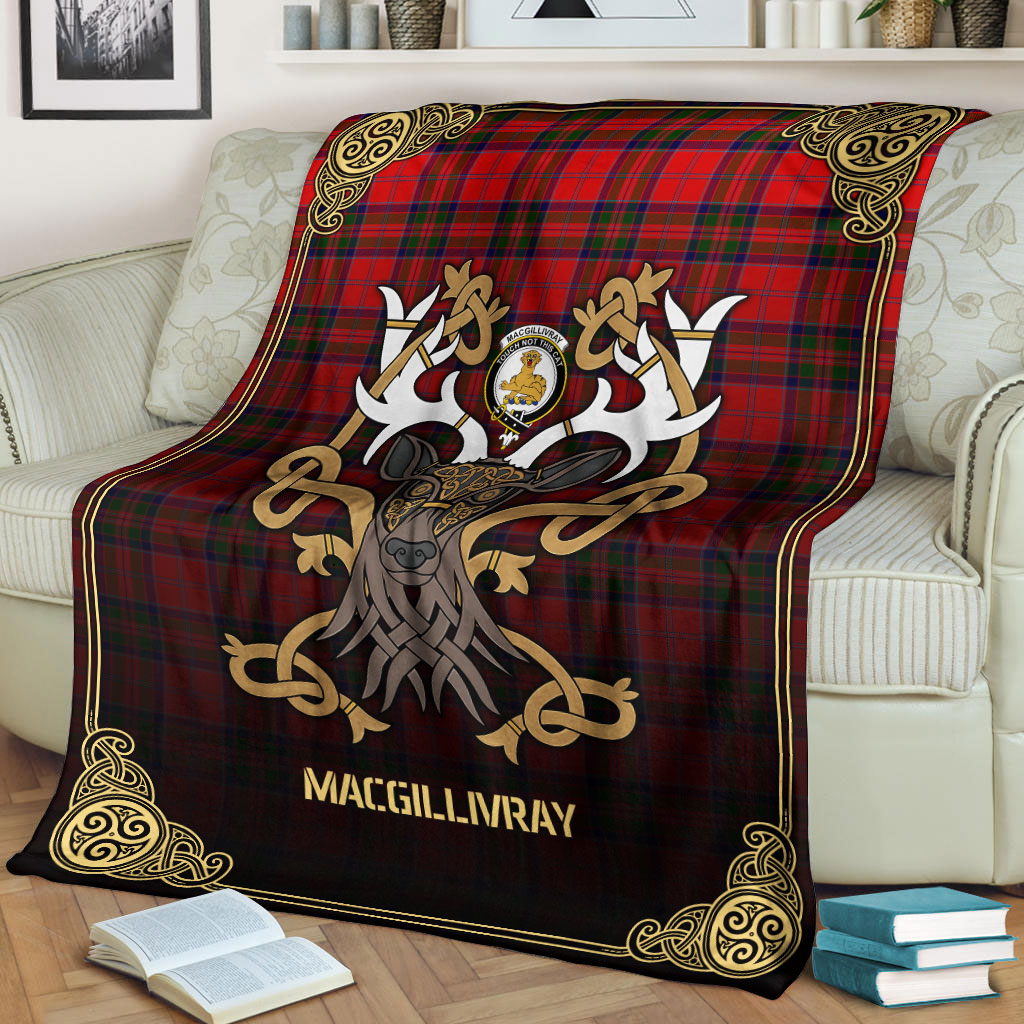 Clan MacGillivray Modern Tartan Crest Premium Blanket Celtic Stag Style QK51 Clan MacGillivray Tartan Today   