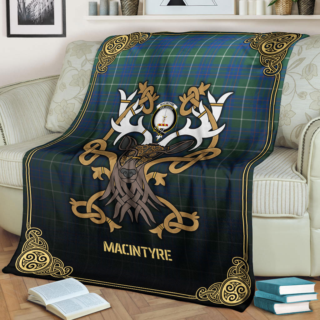 Clan MacIntyre Hunting Ancient Tartan Crest Premium Blanket Celtic Stag Style BA82 Clan MacIntyre Tartan Today   
