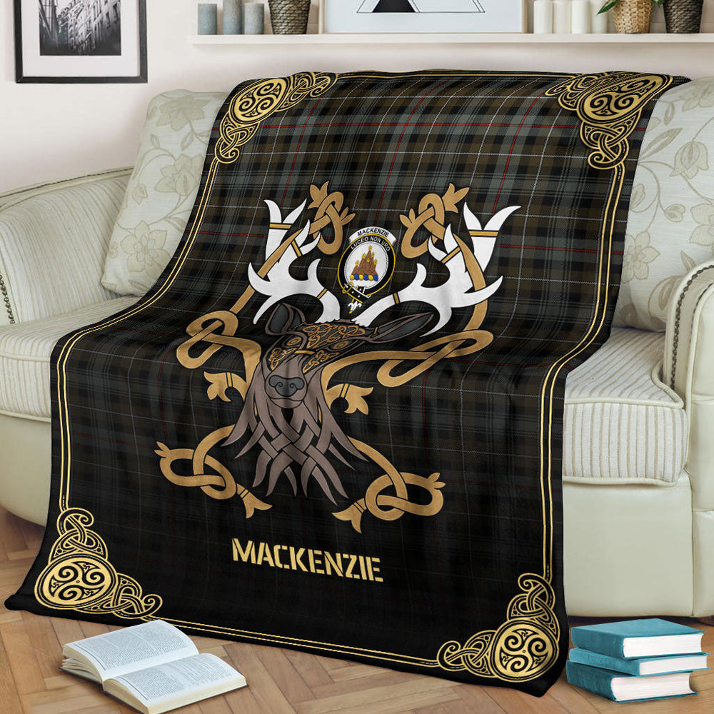 Clan MacKenzie Weathered Tartan Crest Premium Blanket Celtic Stag Style TR67 Clan MacKenzie Clan MacKenzie   