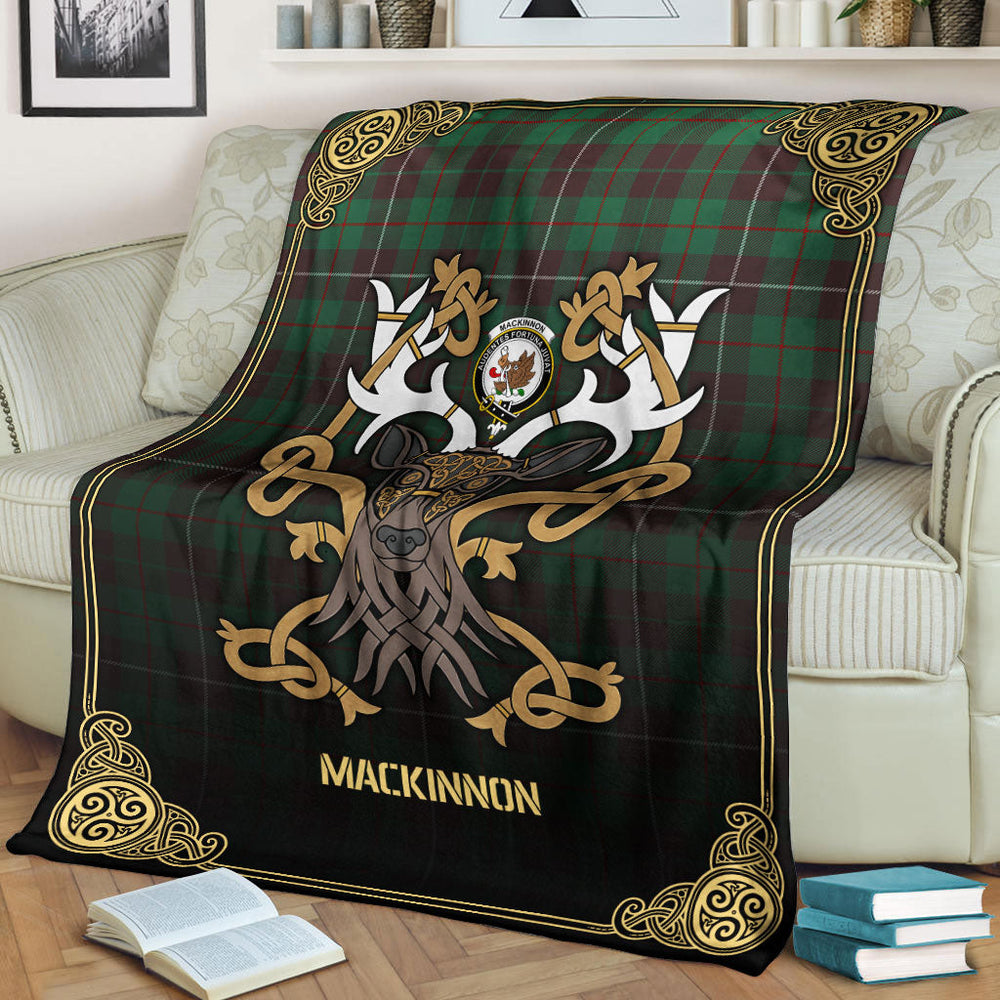 Clan MacKinnon Hunting Ancient Tartan Crest Premium Blanket Celtic Stag Style UE66 Clan MacKinnon Tartan Today   