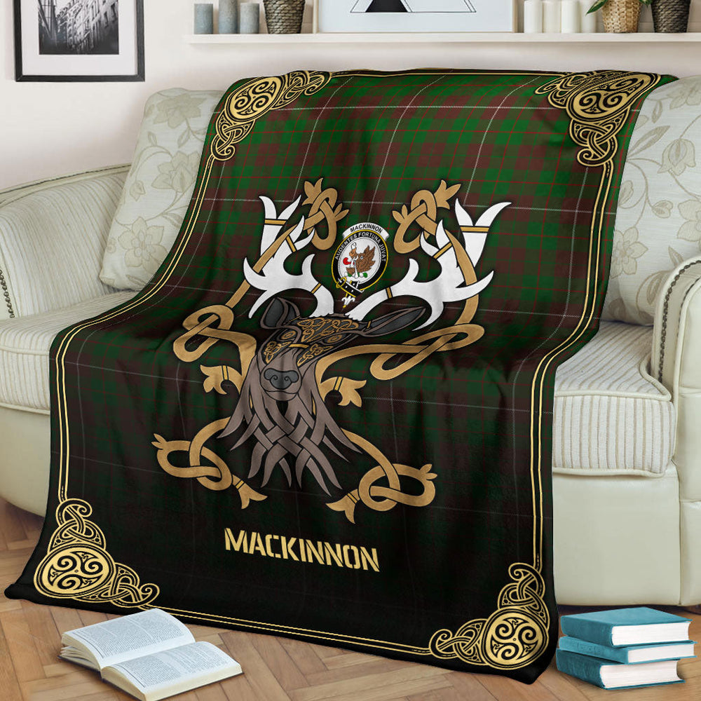 Clan MacKinnon Hunting Modern Tartan Crest Premium Blanket Celtic Stag Style CJ91 Clan MacKinnon Tartan Today   