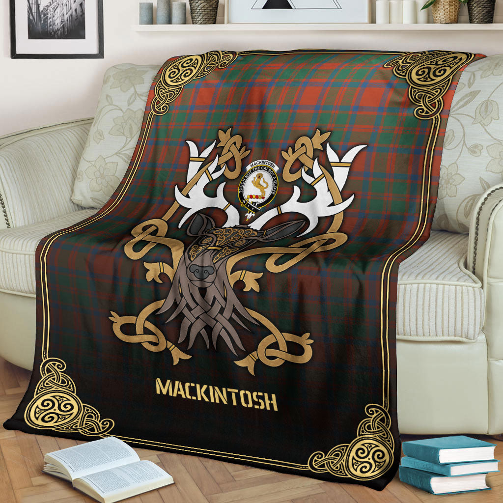 Clan MacKintosh Ancient Tartan Crest Premium Blanket Celtic Stag Style WR22 Clan MacKintosh / MacIntosh Tartan Today   