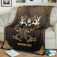 Clan MacKintosh Ancient Tartan Crest Premium Blanket Celtic Stag Style WR22 Clan MacKintosh / MacIntosh Tartan Today   