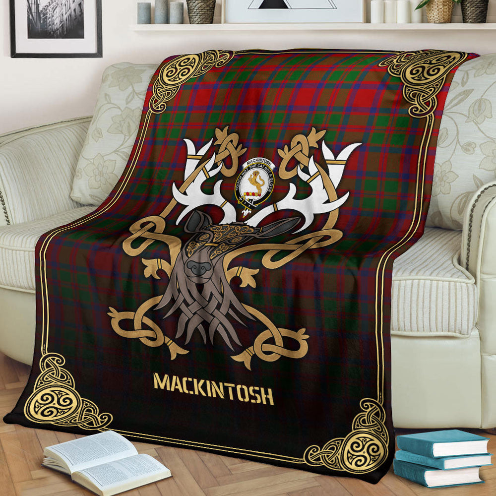 Clan MacKintosh Modern Tartan Crest Premium Blanket Celtic Stag Style YB22 Clan MacKintosh / MacIntosh Tartan Today   