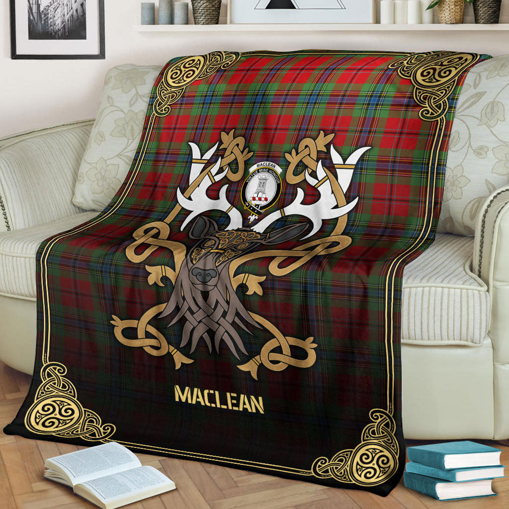 Clan MacLean of Duart Modern Tartan Crest Premium Blanket Celtic Stag Style KC29 Clan Hall Tartan Today   