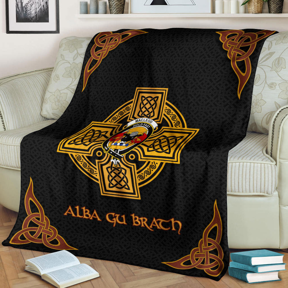 MacLeod of Harris Clan Crest Premium Blanket Black  Celtic Cross Style IM68 Clan Ross Tartan Today   