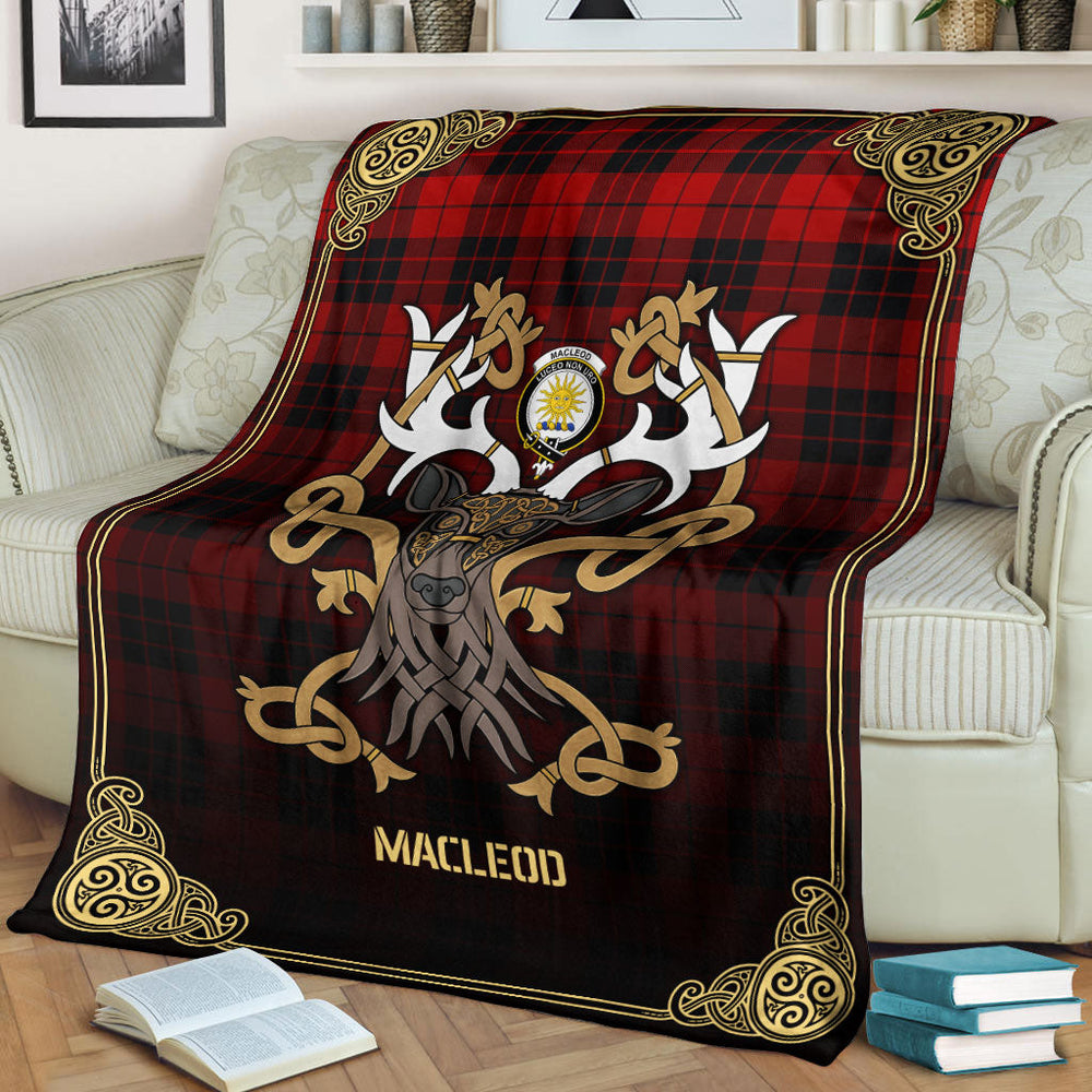 Clan MacLeod of Raasay Tartan Crest Premium Blanket Celtic Stag Style ZH14 Clan Hall Tartan Today   