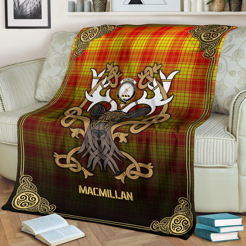 Clan MacMillan Tartan Crest Premium Blanket Celtic Stag Style YL90 Clan MacMillan Tartan Today   