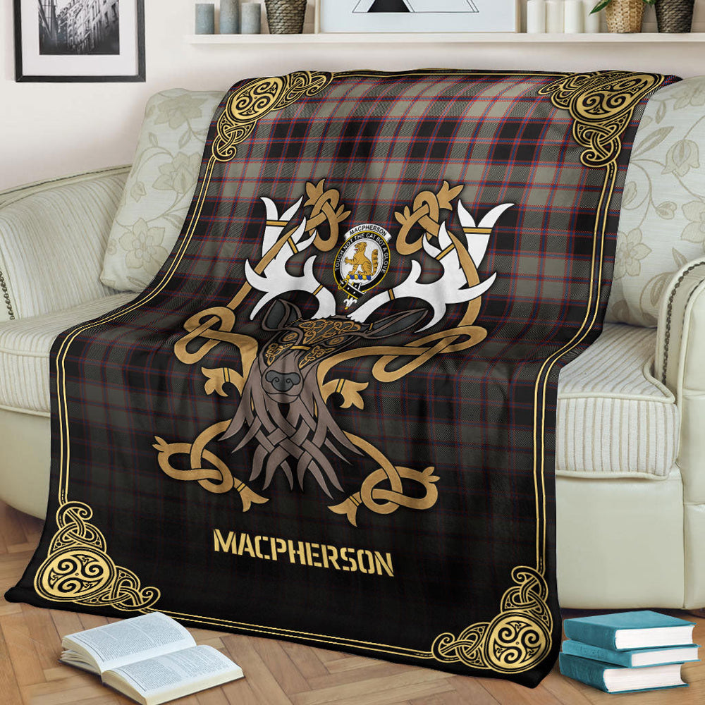 Clan MacPherson Hunting Ancient Tartan Crest Premium Blanket Celtic Stag Style JW50 Clan MacPherson Tartan Today   