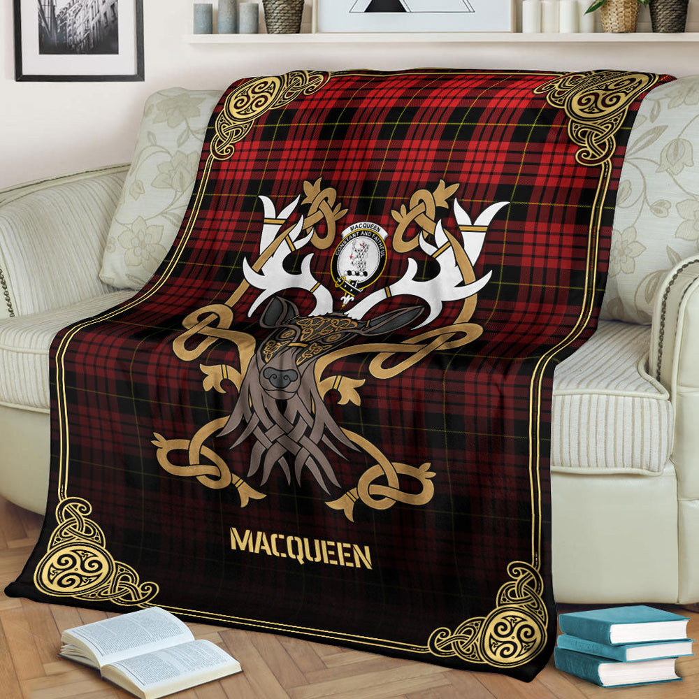 Clan MacQueen Modern Tartan Crest Premium Blanket Celtic Stag Style SX17 Clan MacQueen Tartan Today   