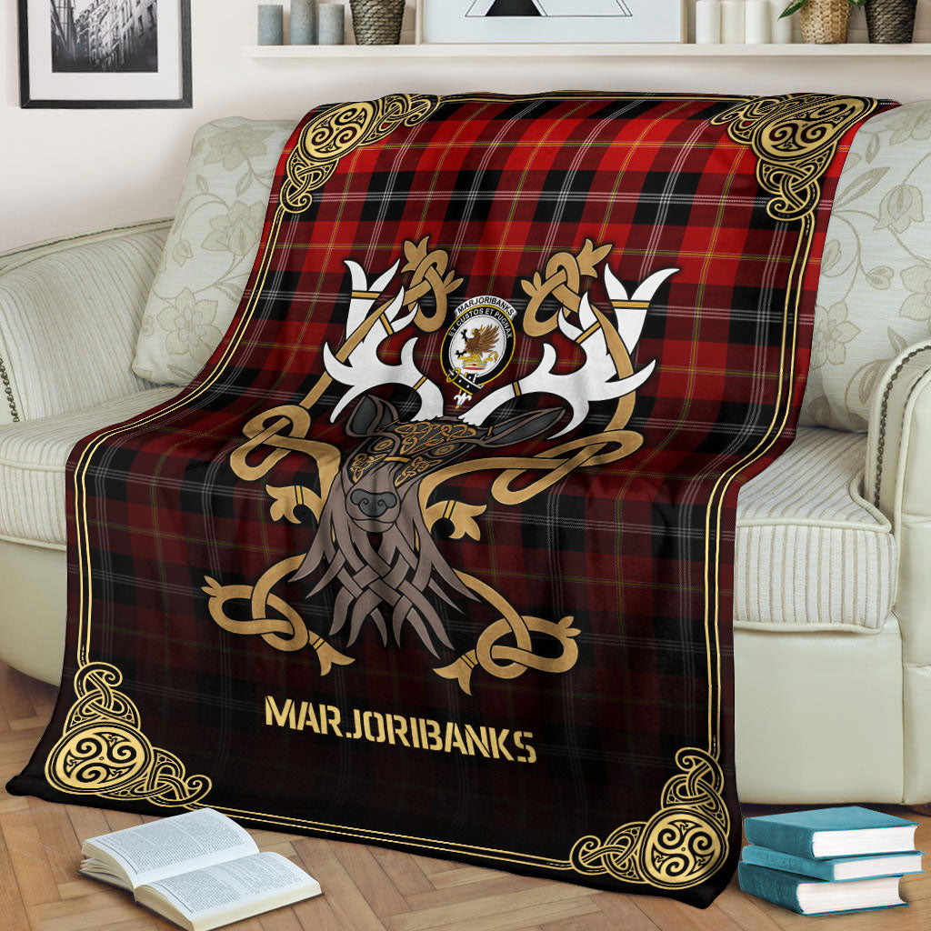 Clan Marjoribanks Tartan Crest Premium Blanket Celtic Stag Style CW59 Clan Marjoribanks Tartan Today   