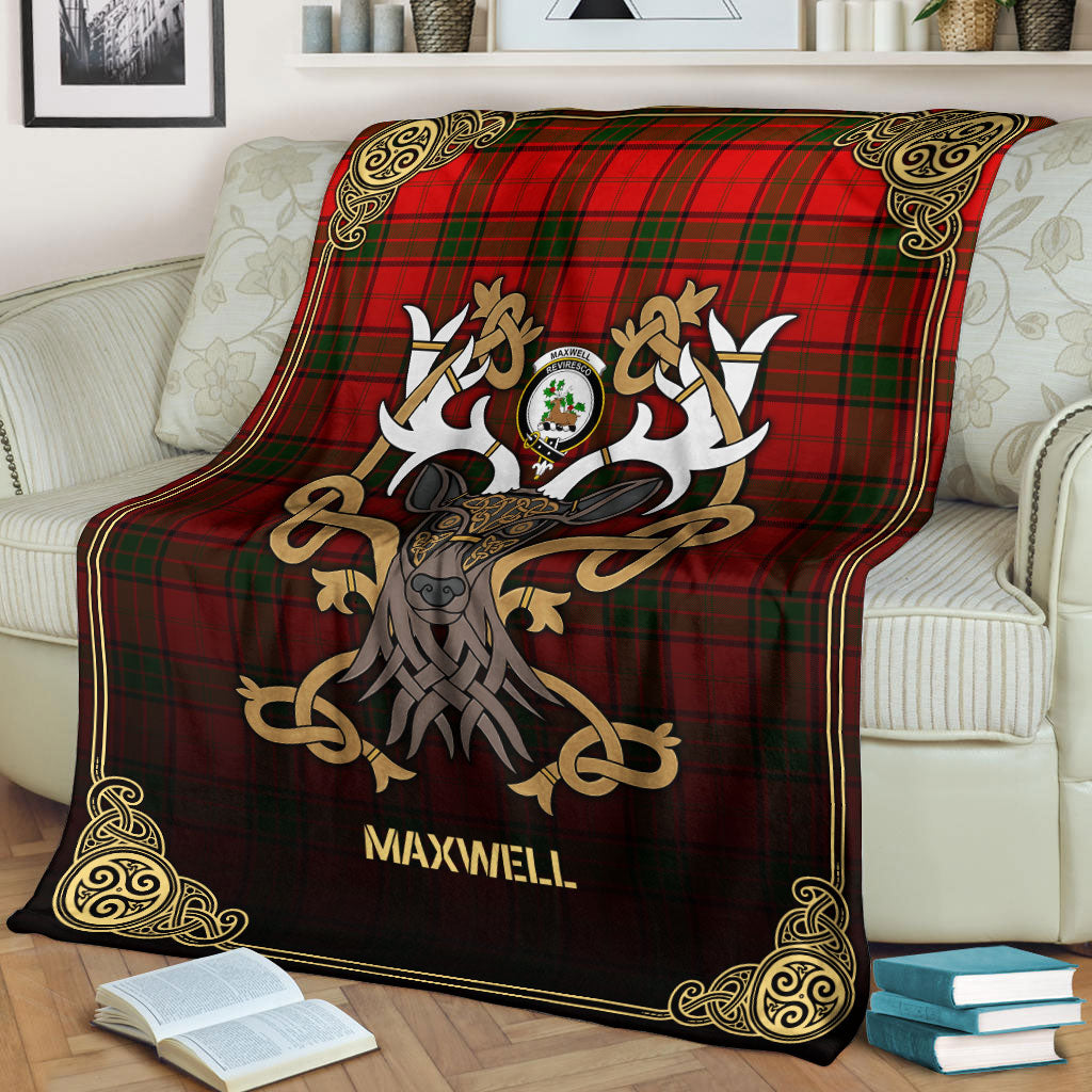 Clan Maxwell Modern Tartan Crest Premium Blanket Celtic Stag Style WA14 Clan Maxwell Tartan Today   