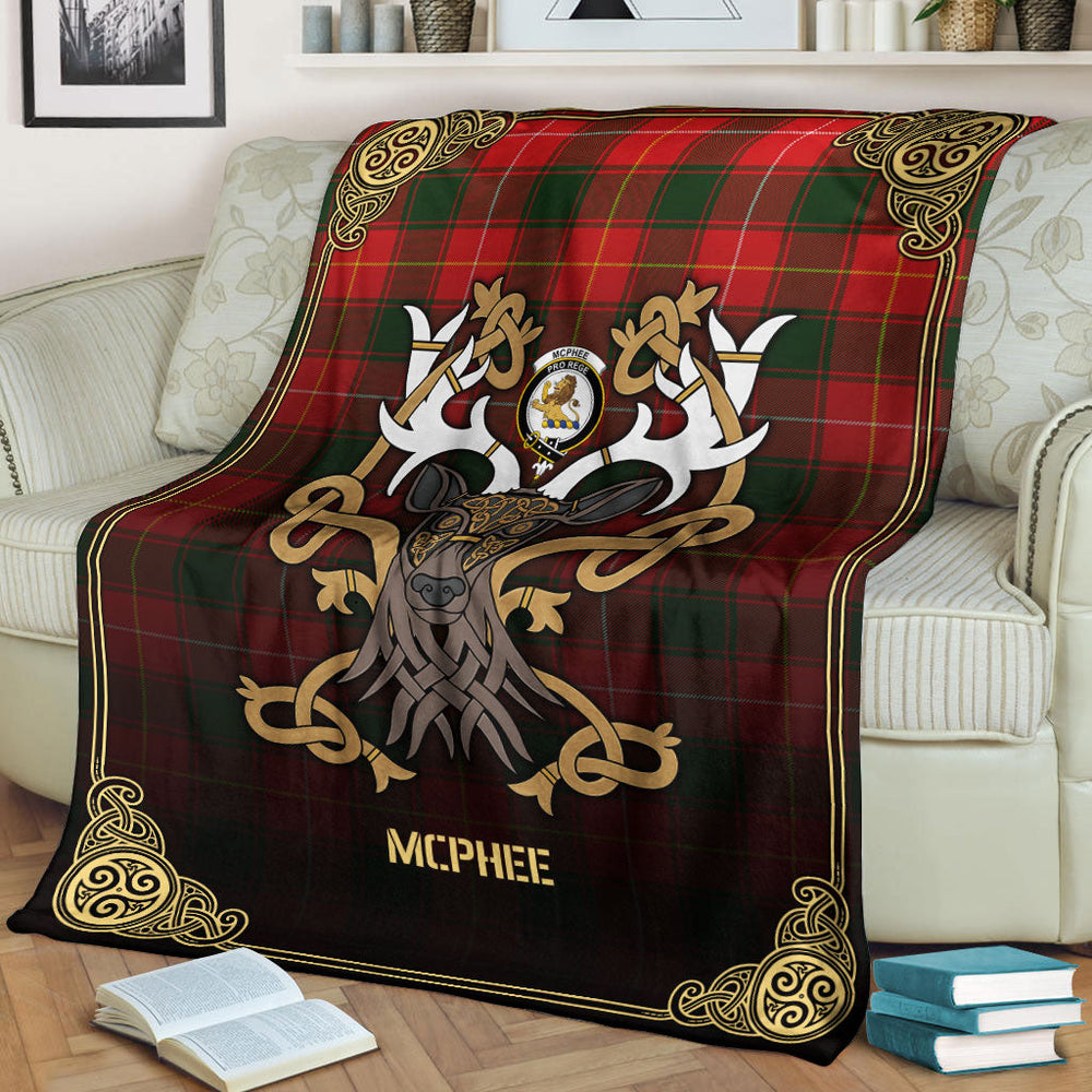 Clan McPhee Tartan Crest Premium Blanket Celtic Stag Style DX30 Clan Hall Tartan Today   