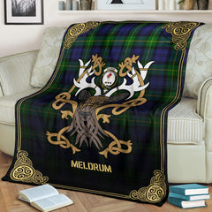 Clan Meldrum Tartan Crest Premium Blanket Celtic Stag Style SH85 Clan Meldrum Tartan Today   