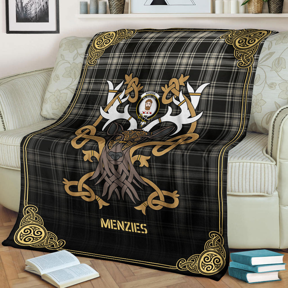 Clan Menzies Black  _ White Ancient Tartan Crest Premium Blanket Celtic Stag Style NA28 Clan Menzies Tartan Today   