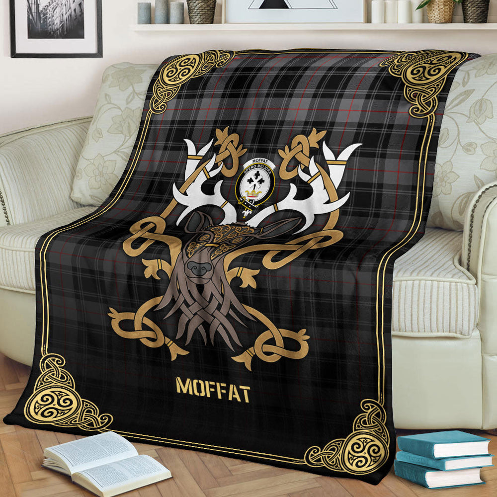 Clan Moffat Modern Tartan Crest Premium Blanket Celtic Stag Style RJ97 Clan Moffat Tartan Today   