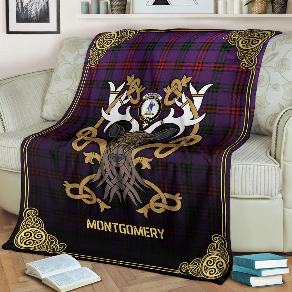 Clan Montgomery Modern Tartan Crest Premium Blanket Celtic Stag Style UG97 Clan Montgomery Tartan Today   