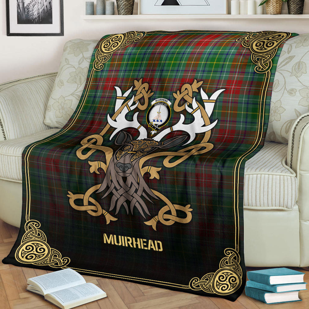 Clan Muirhead Tartan Crest Premium Blanket Celtic Stag Style MF23 Clan Muir_More Tartan Today   
