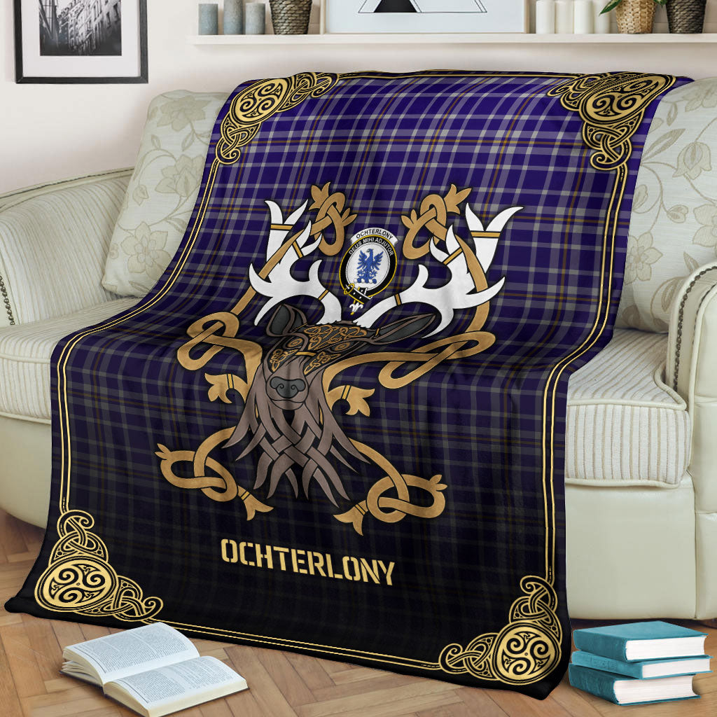 Clan Ochterlony Tartan Crest Premium Blanket Celtic Stag Style EB54 Clan Ochterlony/ Ochterlonie Tartan Today   