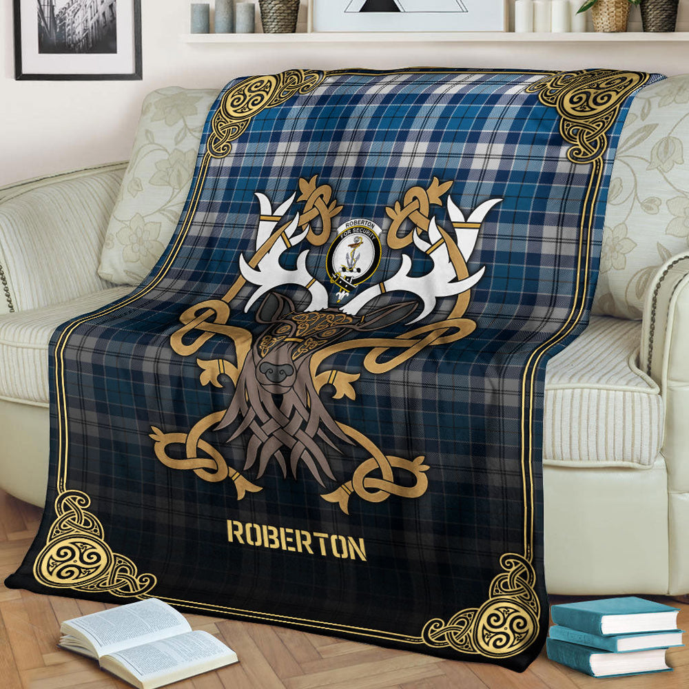 Clan Roberton Tartan Crest Premium Blanket Celtic Stag Style OJ99 Clan Roberton Tartan Today   