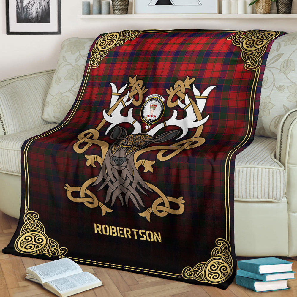 Clan Robertson Modern Tartan Crest Premium Blanket Celtic Stag Style WR84 Clan Robertson Tartan Today   