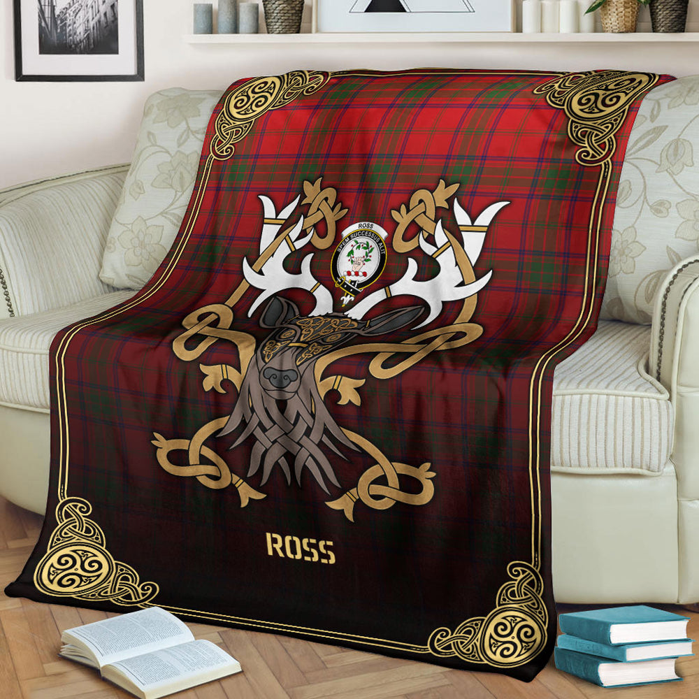 Clan Ross Modern Tartan Crest Premium Blanket Celtic Stag Style HO86 Clan Ross Tartan Today   