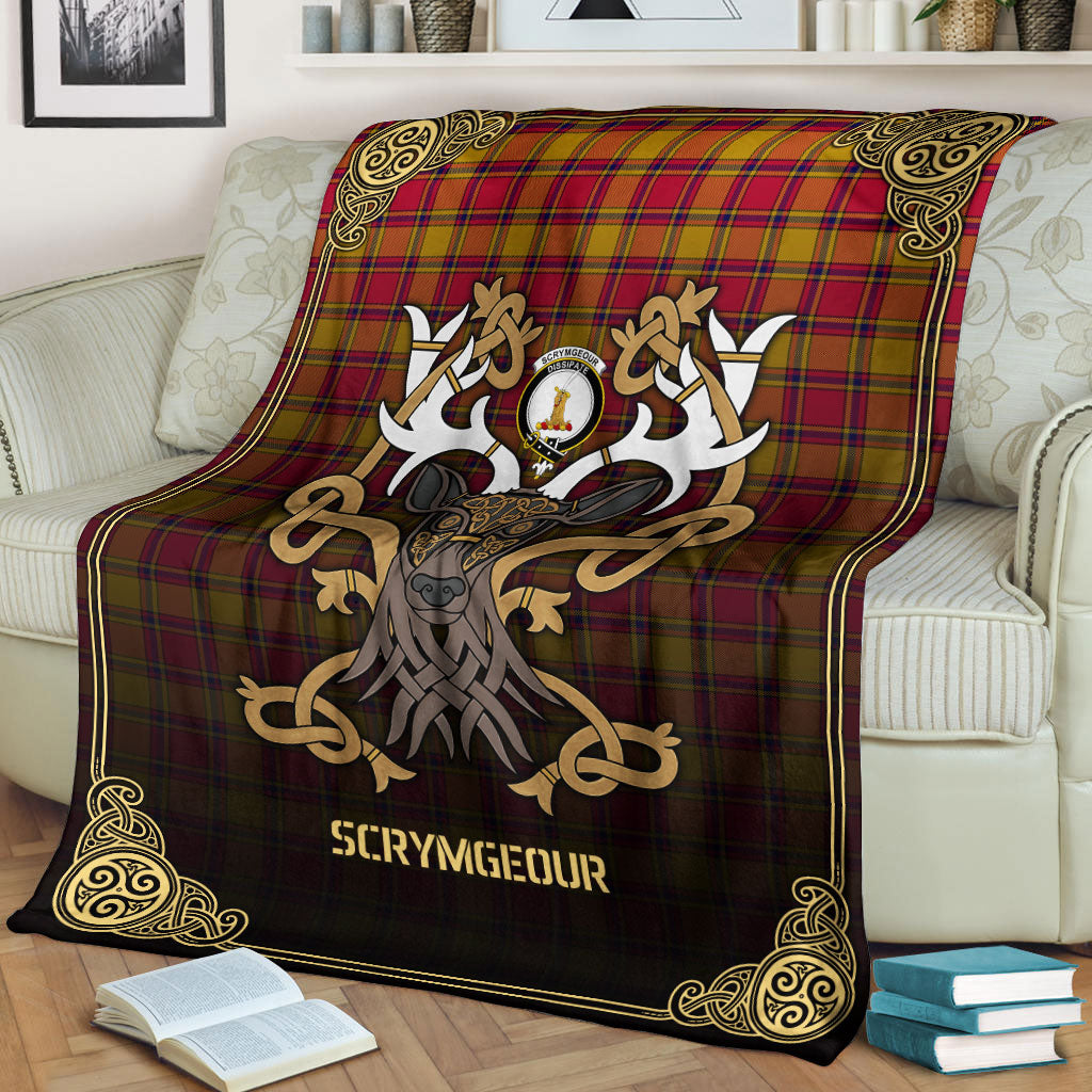 Clan Scrymgeour Tartan Crest Premium Blanket Celtic Stag Style SE17 Clan Scrymgeour Tartan Today   
