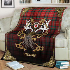 Clan Stewart (Stuart) of Bute Tartan Crest Premium Blanket Celtic Stag Style FO21 Clan Stewart Tartan Today   