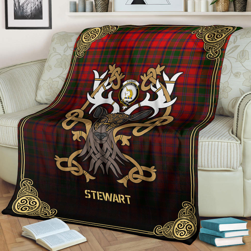 Clan Stewart of Appin Modern Tartan Crest Premium Blanket Celtic Stag Style PG24 Clan Stewart of Appin Tartan Today   