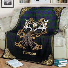 Clan Strachan Tartan Crest Premium Blanket Celtic Stag Style VR64 Clan Strachan Tartan Today   