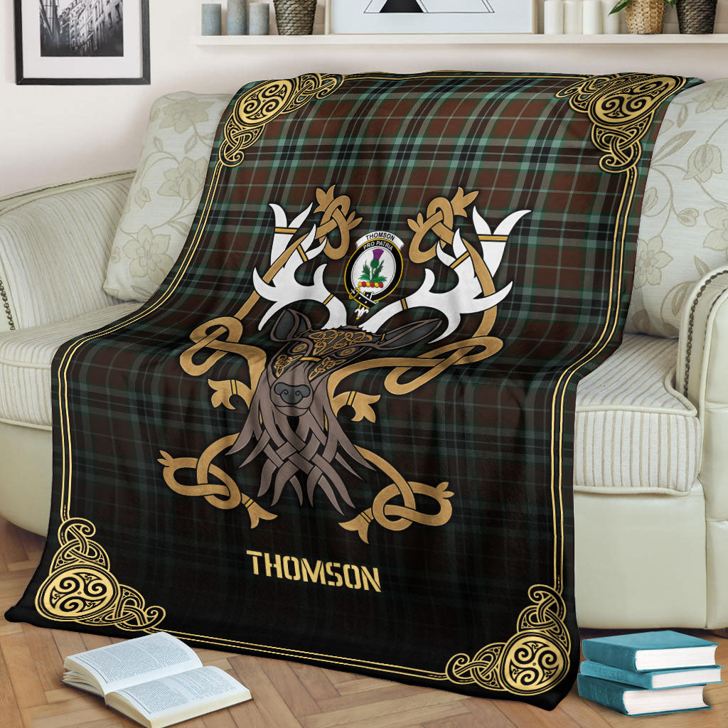 Clan Clan Thomson Hunting Modern Tartan Crest Premium Blanket Celtic Stag Style UB91 Clan Thomson Tartan Today   