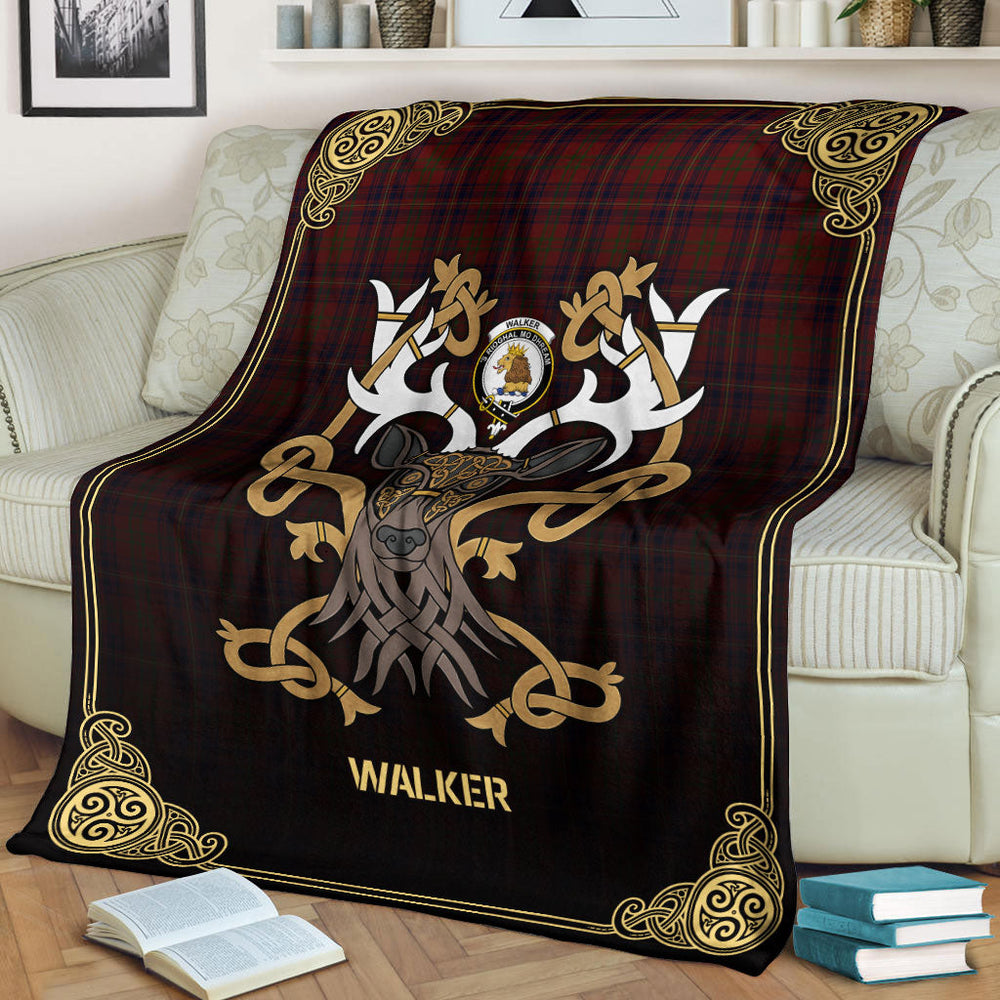 Clan Walker Tartan Crest Premium Blanket Celtic Stag Style BR41 Clan Hall Tartan Today   