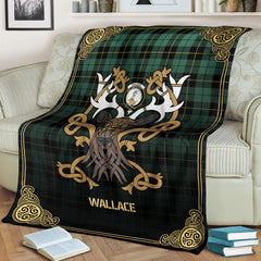 Clan Wallace Hunting Ancient Tartan Crest Premium Blanket Celtic Stag Style SS24 Clan Wallace Tartan Today   