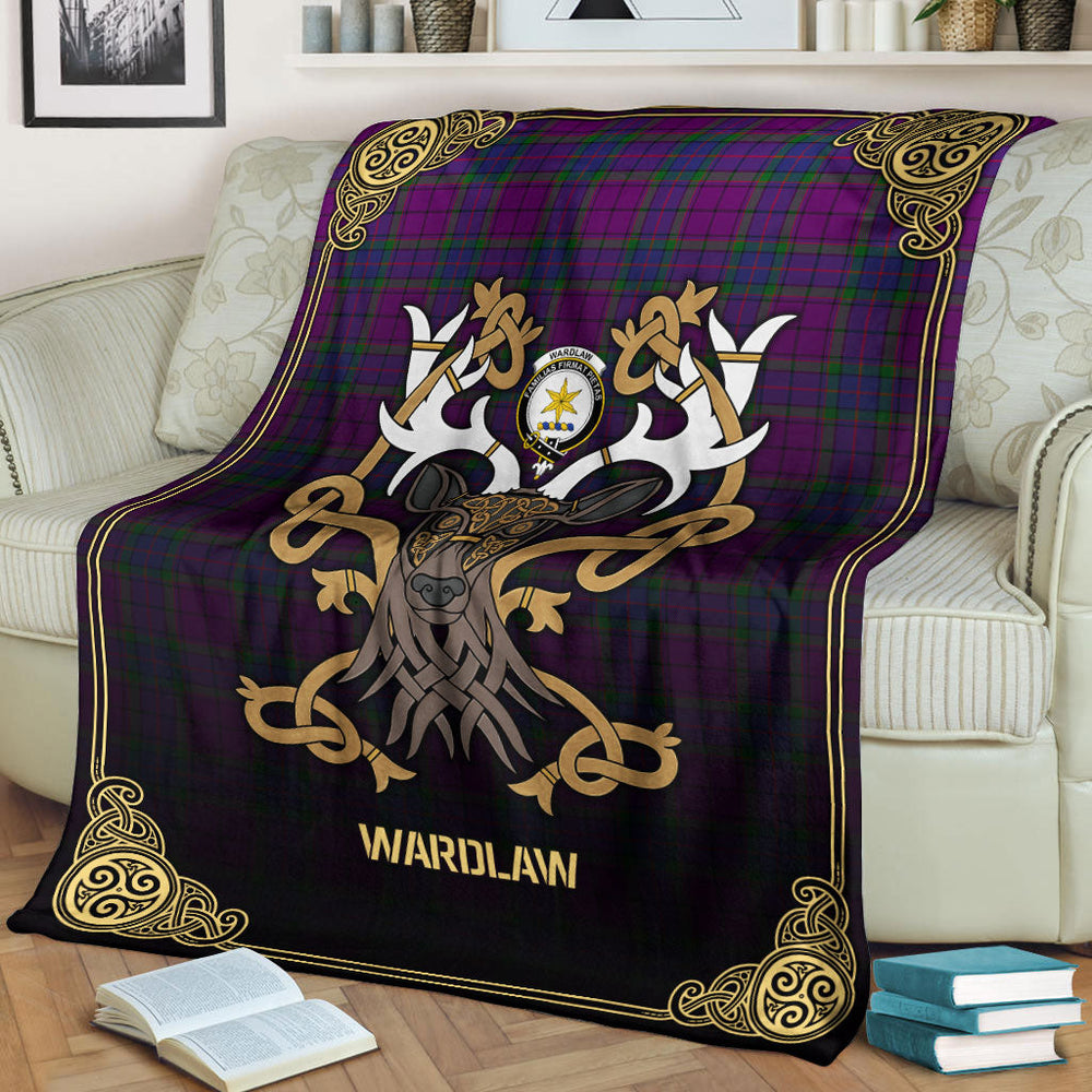 Clan Wardlaw Modern Tartan Crest Premium Blanket Celtic Stag Style KC64 Clan Wardlaw Tartan Today   