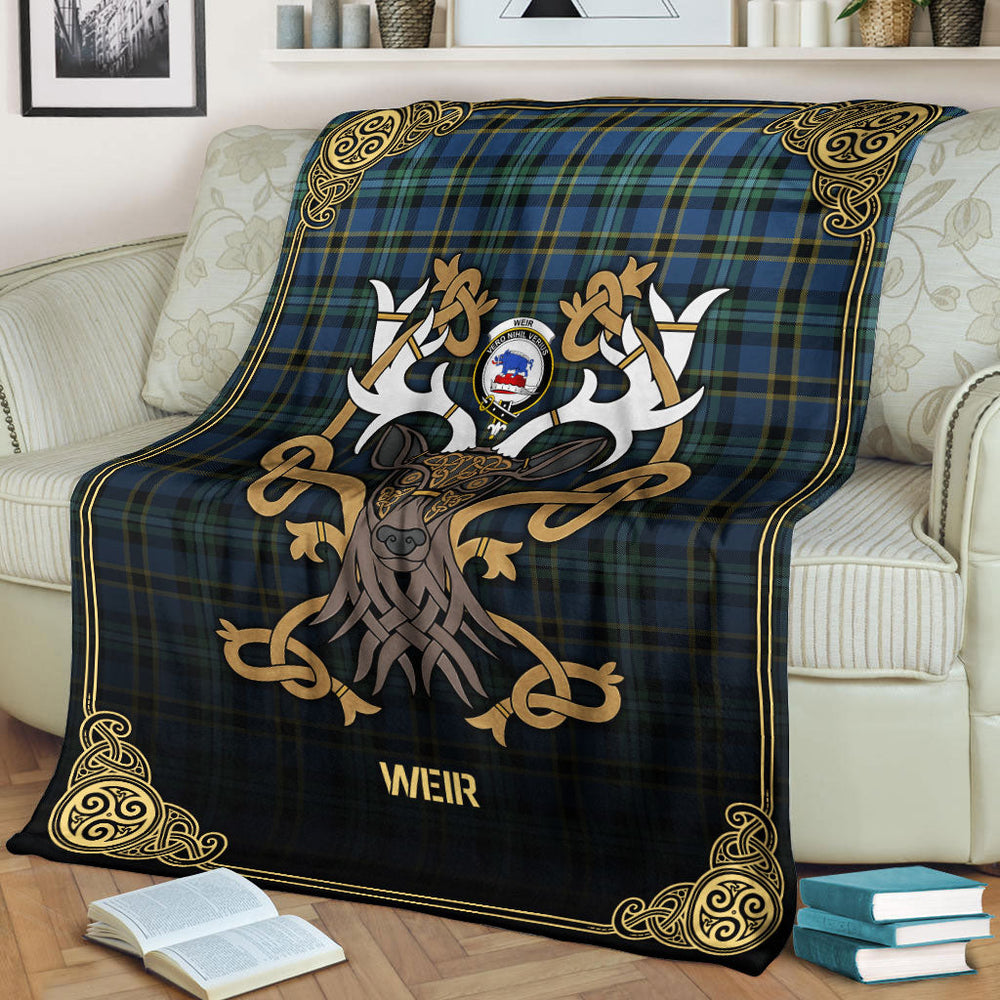 Clan Weir Ancient Tartan Crest Premium Blanket Celtic Stag Style EG78 Clan Weir Tartan Today   