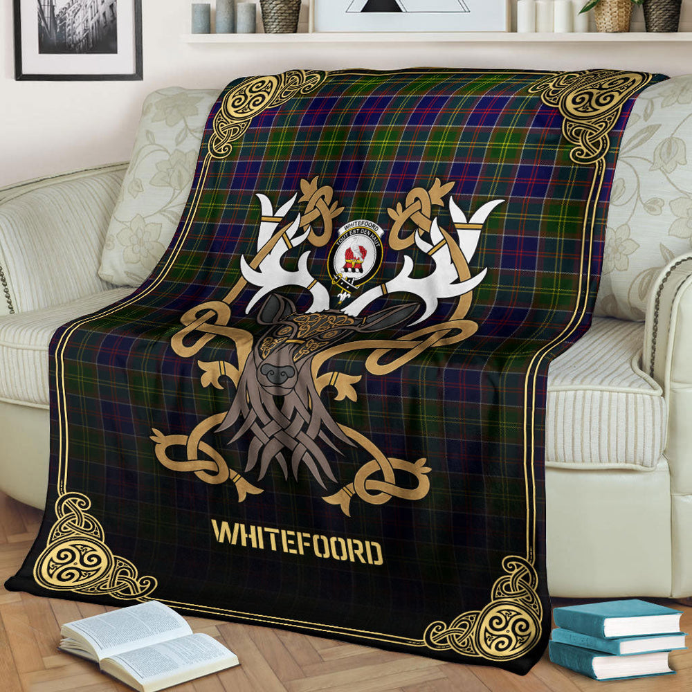 Clan Whitefoord Tartan Crest Premium Blanket Celtic Stag Style MR72 Clan Whitefoord Tartan Today   