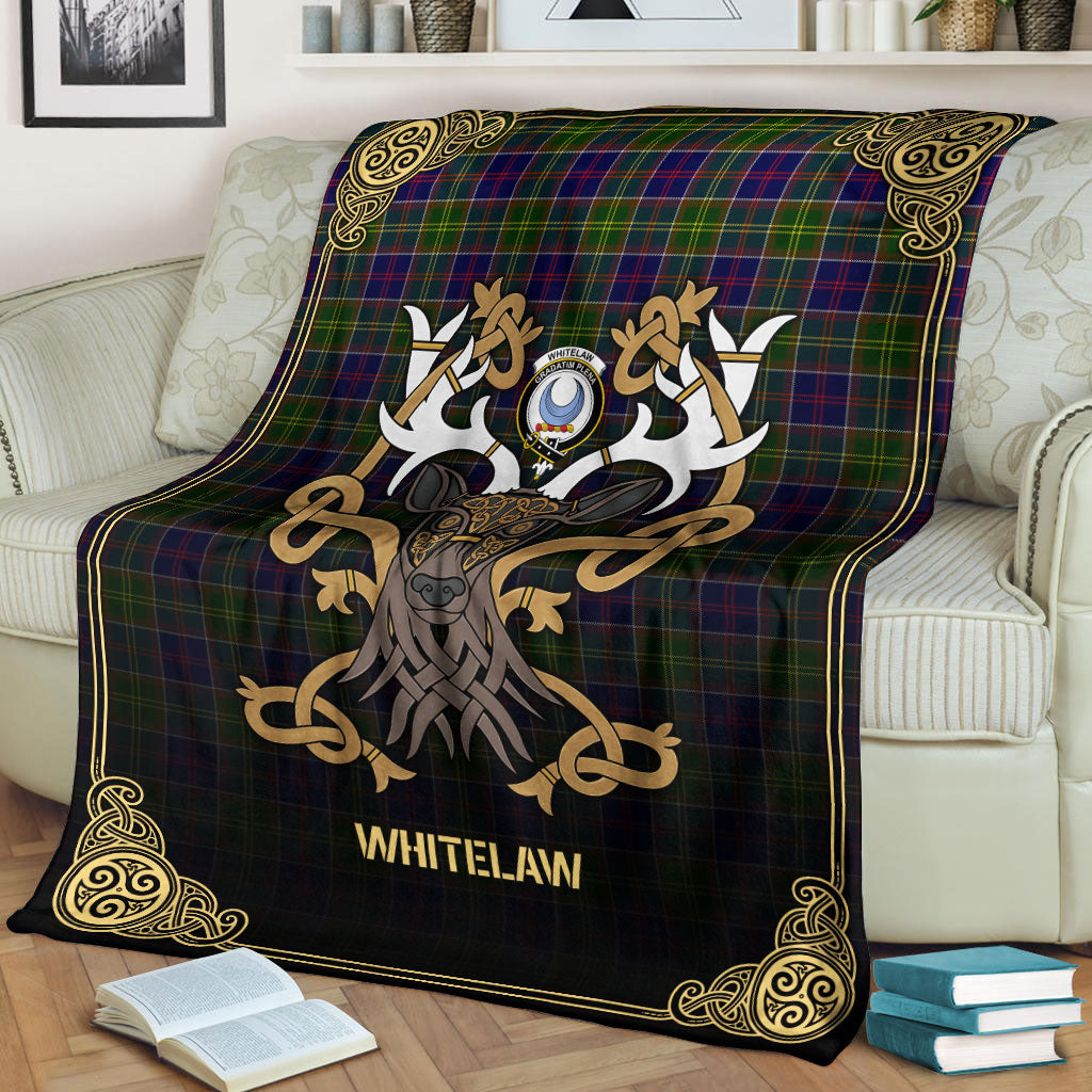 Clan Whitelaw Tartan Crest Premium Blanket Celtic Stag Style GB21 Clan Whitelaw Tartan Today   
