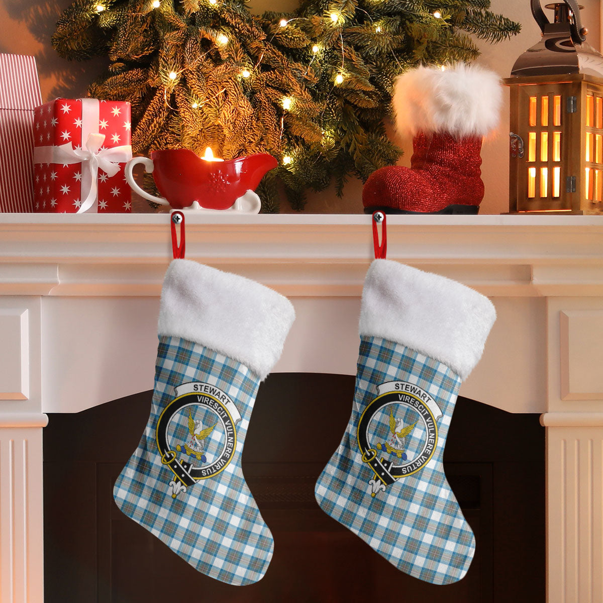 Clan Stewart Muted Blue Tartan Crest Christmas Stocking BC96 Stewart Muted Blue Tartan Tartan Stocking   