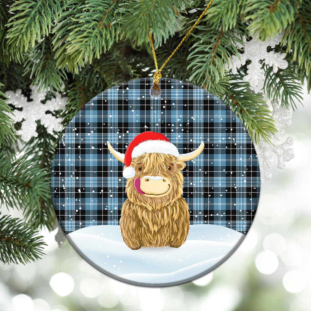 Clan Clark Ancient Tartan Christmas Ceramic Ornament Highland Cows Style WU20 Clark Ancient Tartan Tartan Ornament   