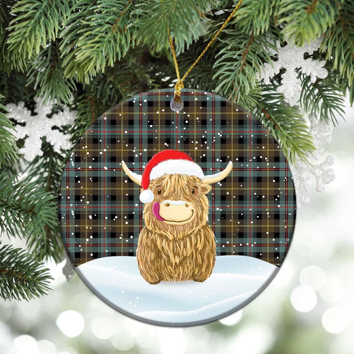 Clan Farquharson Weathered Tartan Christmas Ceramic Ornament Highland Cows Style VO70 Farquharson Weathered Tartan Tartan Ornament   