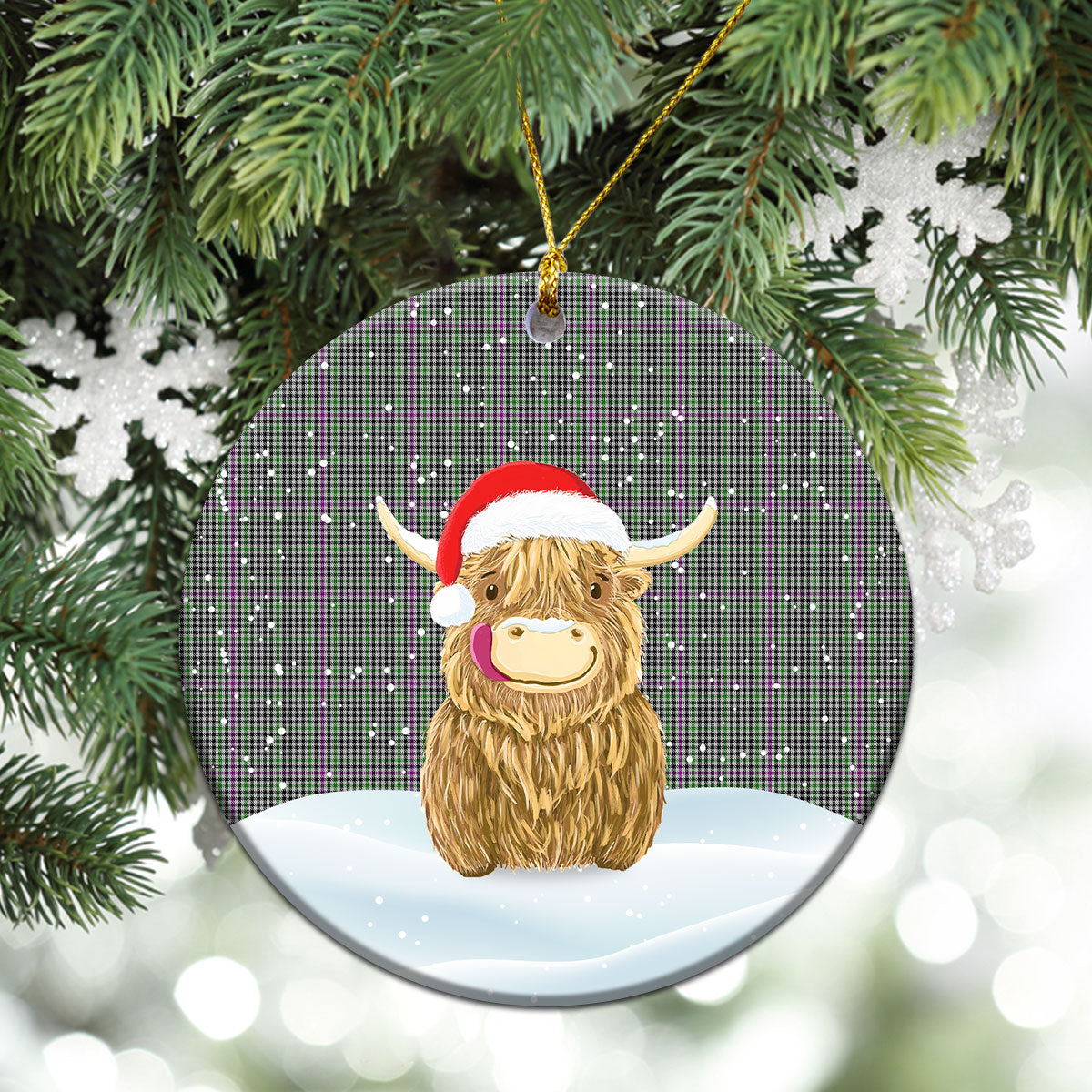 Clan Halliday Tartan Christmas Ceramic Ornament Highland Cows Style IB65 Clan Hall (Hall Tartan) Tartan Ornament   