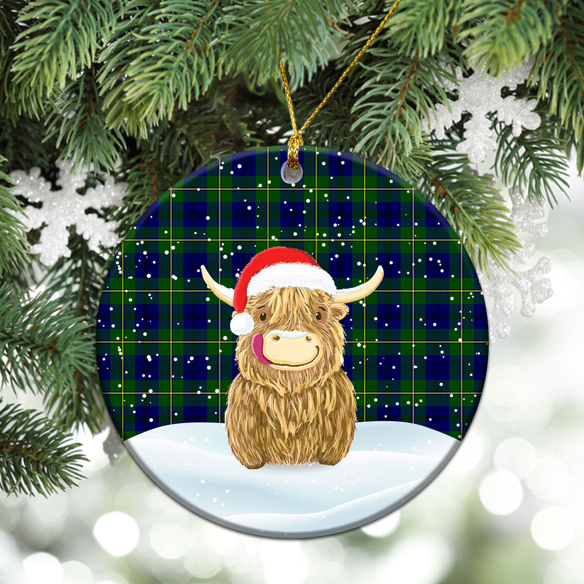 Clan Johnstone Modern Tartan Christmas Ceramic Ornament Highland Cows Style RU94 Johnstone Modern Tartan Tartan Ornament   