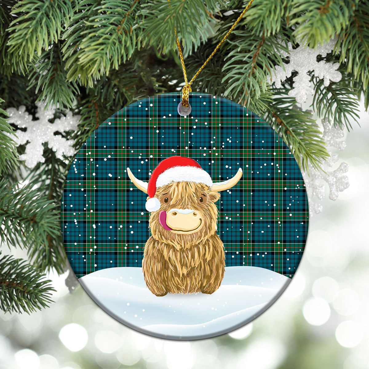 Clan Kirkpatrick Ancient Tartan Christmas Ceramic Ornament Highland Cows Style AM22 Kirkpatrick Ancient Tartan Tartan Ornament   