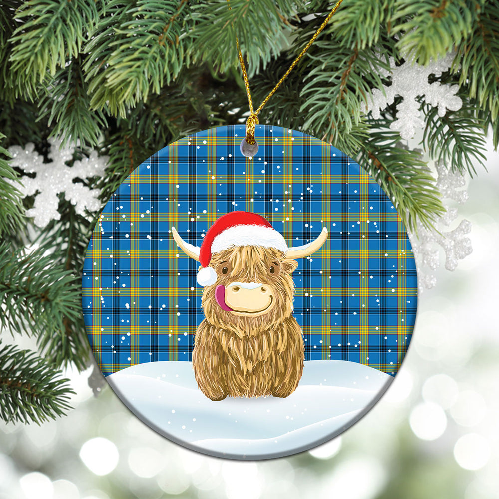 Clan Laing Tartan Christmas Ceramic Ornament Highland Cows Style WP65 Laing Tartan Tartan Ornament   